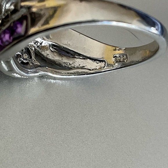 925 Sterling Silver  Amethyst Lilac Ring Vintage Pave Clear Cut - Picture 7 of 8